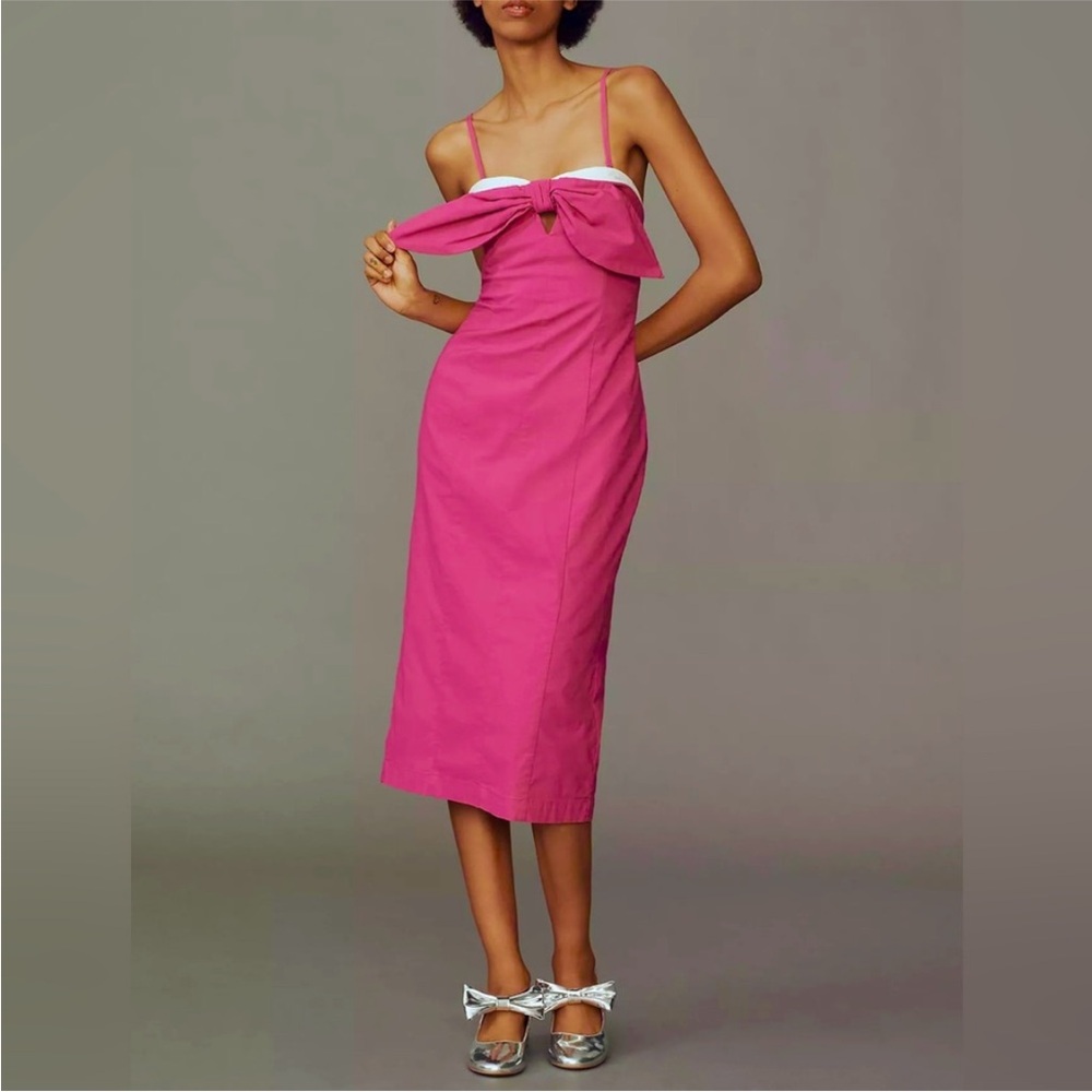 By Anthropologie Pink Strapless NWT Bow-Front Midi Dress L